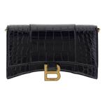Сумка hourglass wallet on chain crocodile embossed 'black' Balenciaga, черный - фото