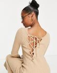 Нейтральное трикотажное платье макси с асимметричной шнуровкой на спине ASOS DESIGN Petite - фото 4