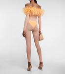 Сетчатый комбинезон с отделкой из перьев Oséree, Peach - фото 4