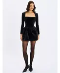 Бархатное мини-платье «Катрина» с квадратным вырезом и бантом Miss Circle, черный - фото 2