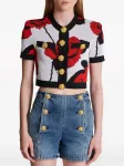 Укороченный кардиган с цветочным узором BALMAIN, белый - фото 4