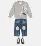 Рваные широкие джинсы с высокой посадкой MM6 Maison Margiela, синий - фото 2