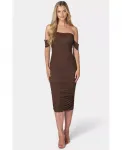 Женское платье миди с драпировкой Bebe, коричневый - фото