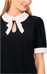 Топ CeCe Puff Short Sleeve Contrast Collar & Bow Top, Rich Black - фото 3
