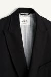 Пиджак Zara Double-Breasted Linen/Lyocell, черный - фото 4