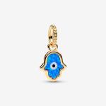 Шарм Pandora Opalescent Blue Hamsa Hand Dangle, золото/синий - фото