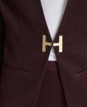 Женский блейзер без воротника из ткани понте Halston, Raisin - фото 5