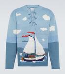 Свитер из хлопкового жаккарда с передником и бантом Bode, Cream Multi - фото