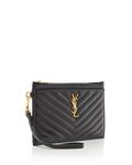 Стеганый кожаный клатч-кошелек с монограммой Saint Laurent, цвет Black - фото 4