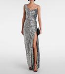 Платье с пайетками на одно плечо Area, Silver - фото 2