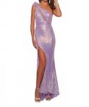 Потрясающее лиловое вечернее платье с одним плечом Dave & Johnny - фото