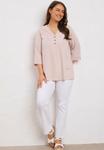 Топ Evans ABSTRACT PLEAT FRONT HENLEY , Pink - фото 2