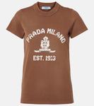 Футболка из хлопкового джерси с логотипом Prada, Tabacco - фото