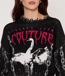 Свитер женский Versace Jeans Couture укороченный с лебедем и рисунком, черный - фото 4