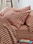 Постельное белье Piglet in Bed Pembroke Stripe Linen Blend, цвет sandstone/red - фото