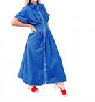 Классическое шикарное джинсовое платье миди в синем цвете Entro - фото 3