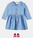 Вышитая джинсовая рубашка-платье Mini Rodini, синий - фото 2