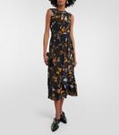 Шелковое платье миди с принтом Erdem, черный - фото 2