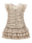 Платье с оборками и бантом Monnalisa, бежевый - фото 2