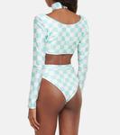 Расшитый клетчатый бикини Alessandra Rich, Aqua-White - фото 3