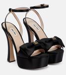 Лаковые сатиновые платформенные сандалии Miu Miu, черный - фото