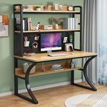 Компьютерный стол Xinmeikai с полкой для хранения, органайзером и книжной полкой, 100x60x170 см, черная рама + светлый орех [Pegboard] - фото