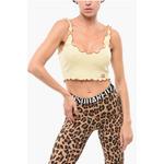 Укороченный топ в рубчик с вышитым логотипом Dsquared2, желтый - фото