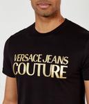 Футболка мужская Versace Jeans Couture облегающего кроя с золотым принтом, черный - фото 4