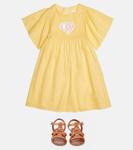 Хлопковое платье с вышитым логотипом Chloé Kids, Straw Yellow - фото 2