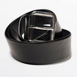 Ремень Massimo Dutti Nappa Leather With Square Buckle, черный - фото