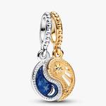 Шарм-подвеска Pandora Two-tone Splittable Sun & Moon Dangle, серебро/золото - фото