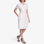 Платье-рубашка Calvin Klein из эластичного льна с поясом, Soft White - фото 3