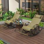 Fantasy Кресло-качалка из ротанга, модель single layer round line, желтое - фото 2