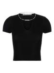 Топ Alexander Wang в рубчик, украшенный цепочкой, черный - фото