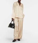 Шелковые брюки средней посадки с логотипом TOTEME, белый - фото 2