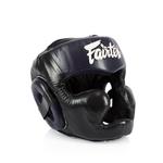 Шлем Fairtex Diagonal Vision Sparring Headguard - Lace-Up Head, черный/синий - фото
