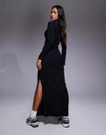 Платье макси в рубчик с разрезом ASOS DESIGN черного цвета - фото 2