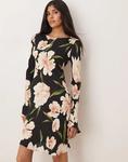 Мини-платье Mango с длинными рукавами и темным цветочным принтом - фото