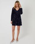 Мини-платье Threadbare Sequin Velour с V-образным вырезом, темно-синего цвета - фото 2