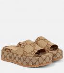 Парусиновые шлепанцы GG Maxi на платформе Gucci, бежевый - фото