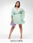 Пляжное платье цвета хаки с объемными рукавами ASOS DESIGN Curve - фото