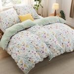 Комплект постельного белья Bedsure, 4 предмета, 135х200/80x80 см, зеленый/цветы - фото