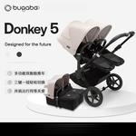 Bugaboo Donkey5, двойная коляска, High Landscape, с откидной спинкой и сиденьем, двухместная детская коляска, Donkey5 черная рама - белый тент Misty - черное сиденье Double - фото 2