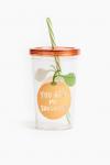 Стакан с трубочкой H&M Patterned Plastic, 13 см, оранжевый - фото
