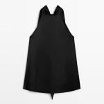 Топ Massimo Dutti Satin Halter With Tie Detail, черный - фото