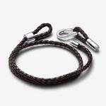 Браслет Pandora Moments Brown Braided Double Leather, серебро/кожа - фото 2