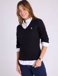 Свитер U.S. Polo Assn Soft Cable V-neck, черный - фото 4