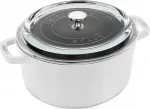 Круглая чугунная кокотница Staub with Glass Lid, 3,8 л, 24 см, белый - фото
