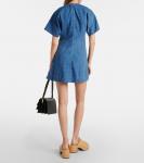 Мини-платье из денима в горошек Ganni, Mid Blue Stone - фото 3