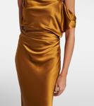 Платье из шелкового атласа с драпировкой The Sei, Umber - фото 5